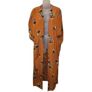 BEL KAZAN Anthropologie Exclusive Print "LOIS" Orange Kaftan Duster Kimono